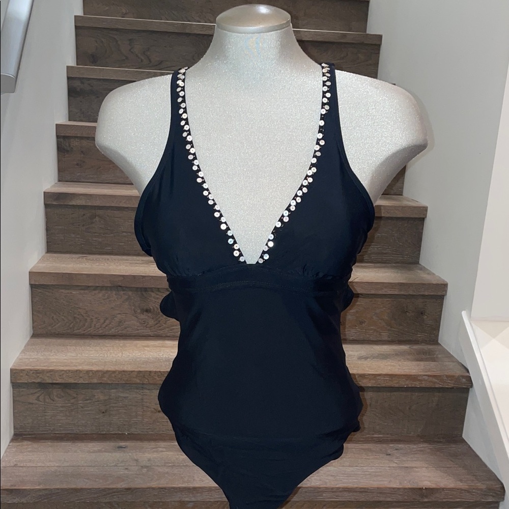 Elegant Black One-Piece Swimsuit with Sequin Detail